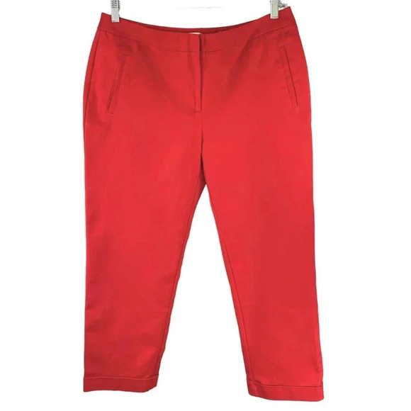 Chico's Pants - Chico's Red Cropped Chino Casual Pants Women Size L/14 Folded Cuff Straight Leg